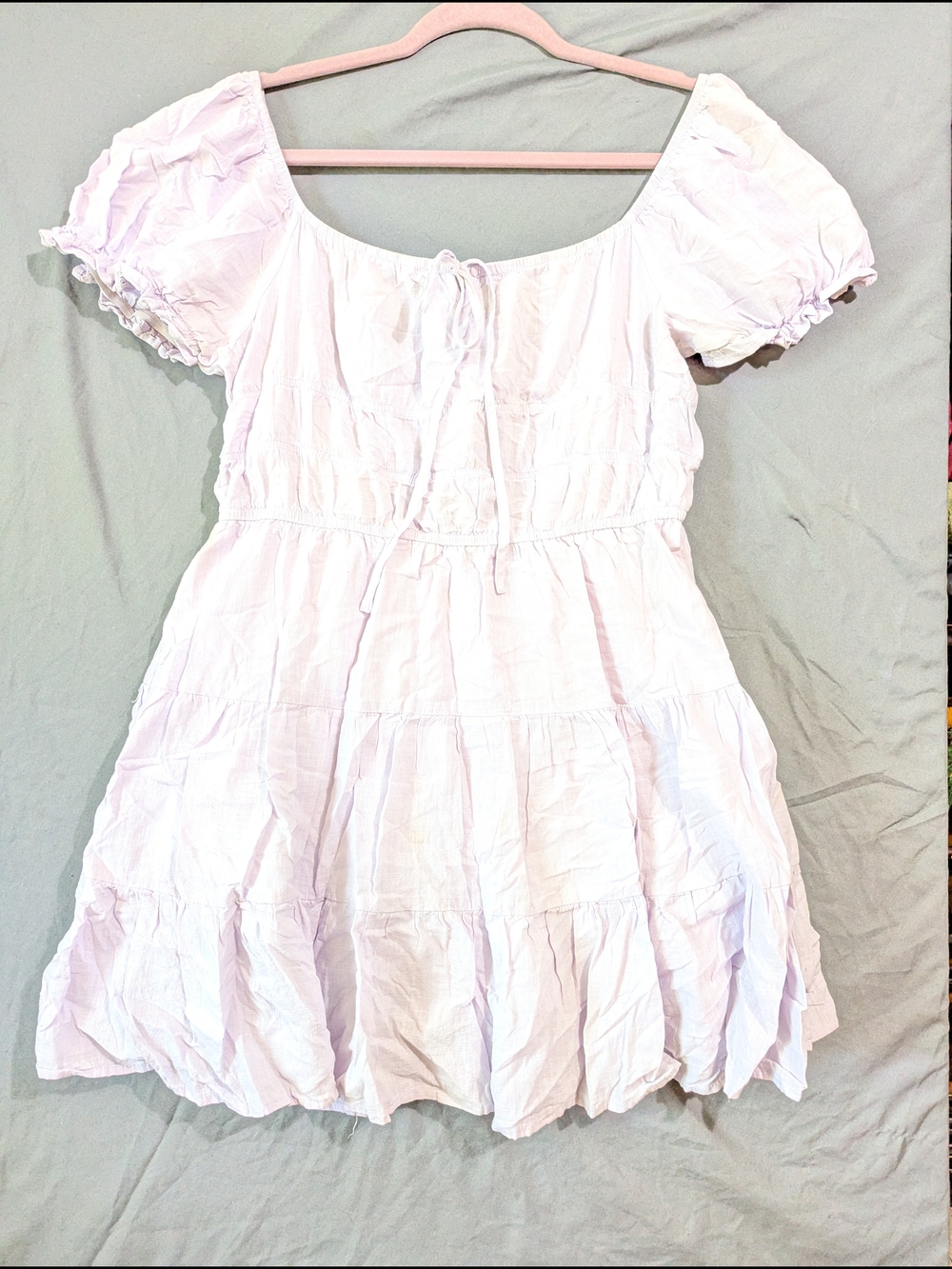 Women's White Puff-Sleeve Tiered Dress Lavender Purple